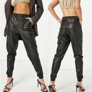 SPANX Black Faux Leather Joggers